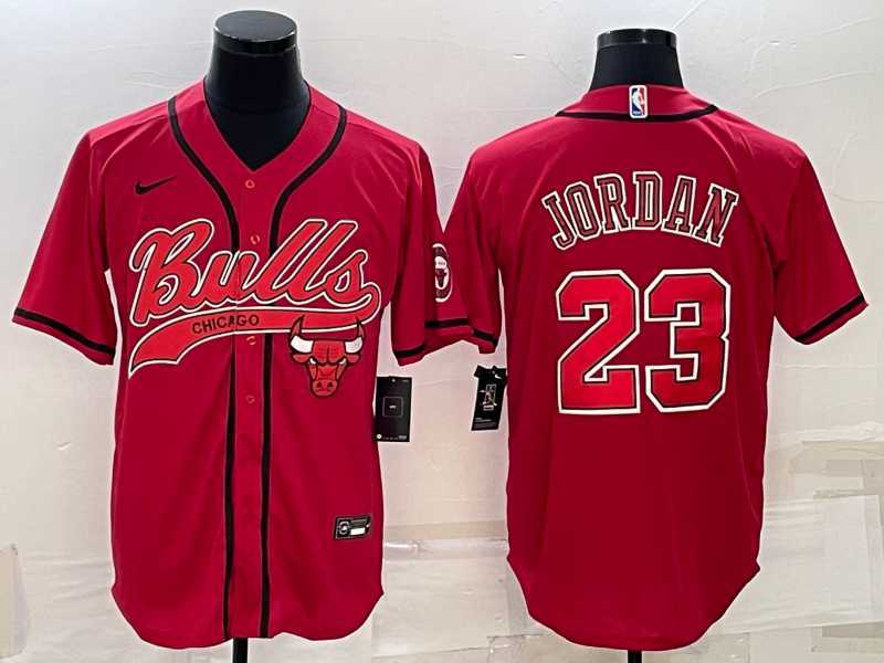 Mens Chicago Bulls #23 Michael Jordan Red With Patch Cool Base Stitched Baseball Jersey->chicago bulls->NBA Jersey